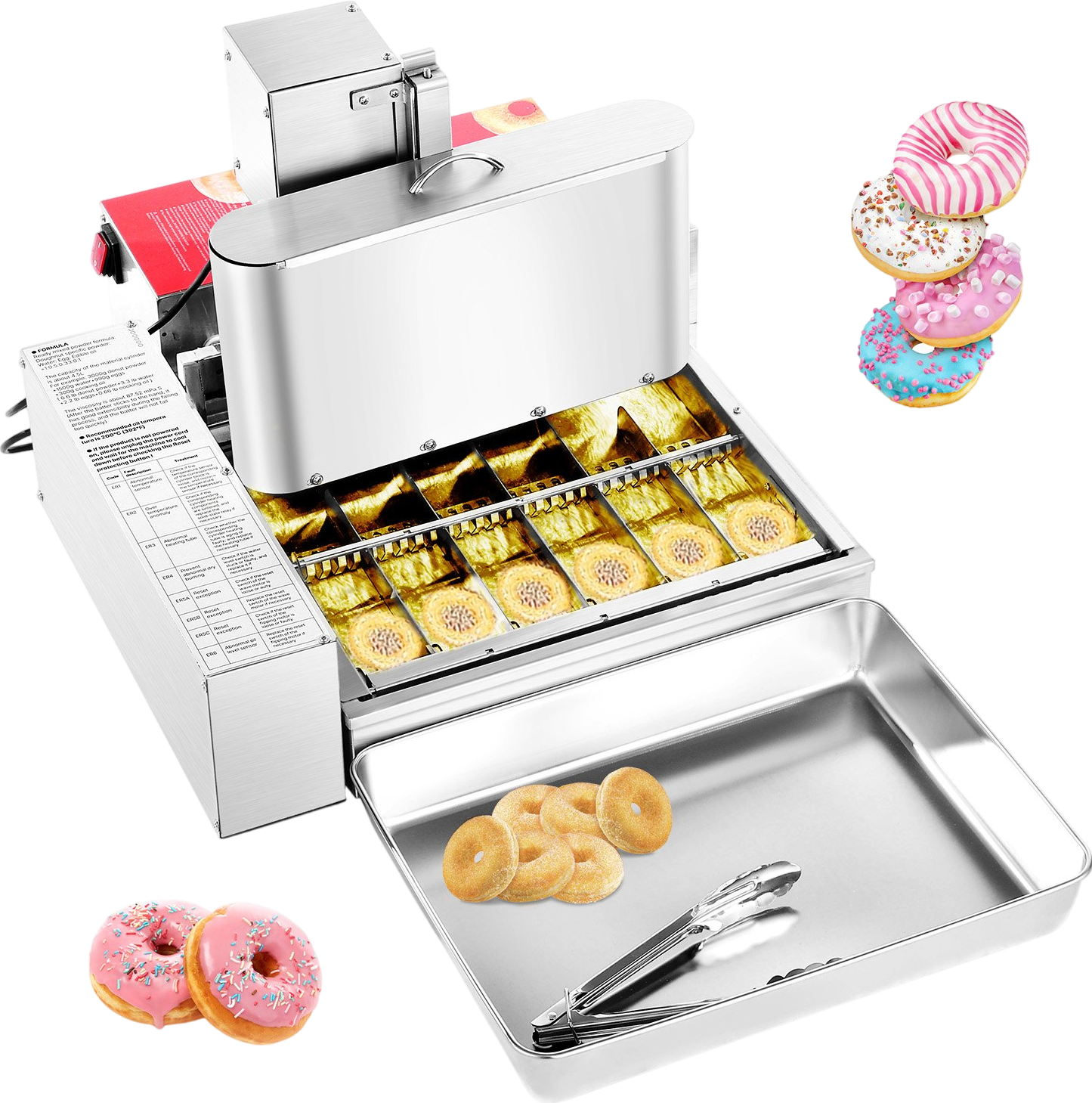 Vevor Commercial Donut Maker Automatic 360 PCS/Hr 6-Row Stainless Steel with 1.2 Gal Hopper New