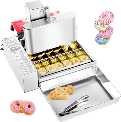 Vevor Commercial Donut Maker Automatic 360 PCS/Hr 6-Row Stainless Steel with 1.2 Gal Hopper New