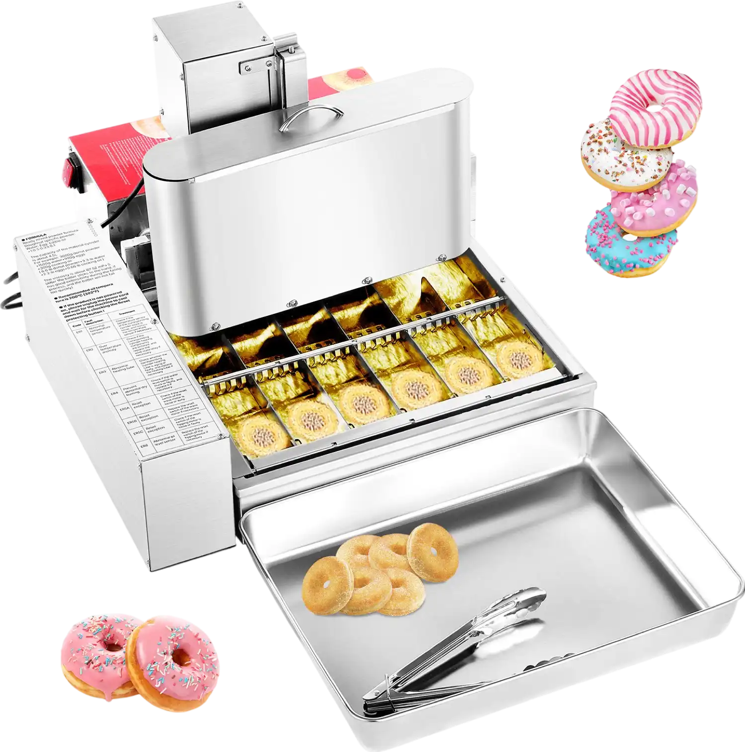 Vevor Commercial Donut Maker Automatic 360 PCS/Hr 6-Row Stainless Steel with 1.2 Gal Hopper New