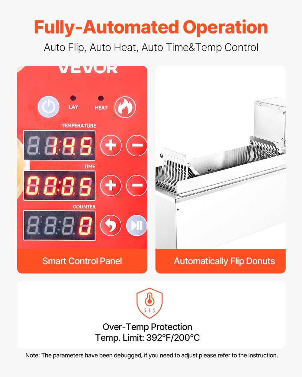 Vevor Commercial Donut Maker Automatic 90 PCS/Hr Single Row Stainless Steel 1.5 Gal Hopper New