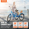 Vevor Adult Tricycle 26" 1-Speed Folding Carbon Steel Cruiser with Large Basket and Adjustable Seat New