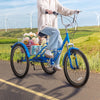 Vevor Adult Tricycle 24" 7-Speed Folding Carbon Steel Cruiser with Large Basket and Adjustable Seat New