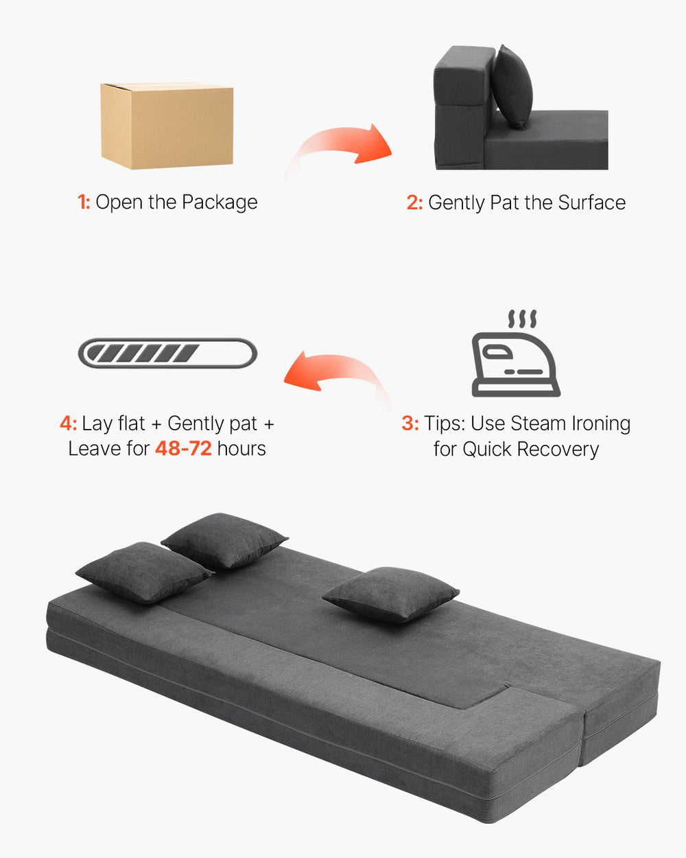 Vevor 3-in-1 Folding Sofa Bed Twin Size Convertible Sleeper with Pillows New