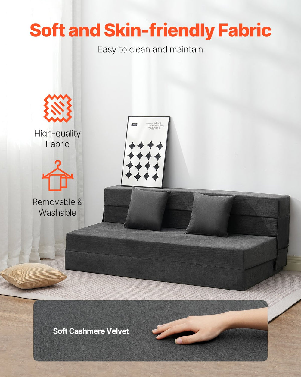 Vevor 3-in-1 Folding Sofa Bed Queen Size Convertible Sleeper with Pillows and Washable Cover New