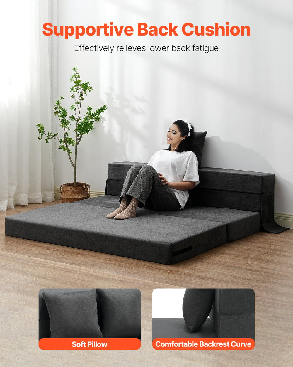 Vevor 3-in-1 Folding Sofa Bed Queen Size Convertible Sleeper with Pillows and Washable Cover New