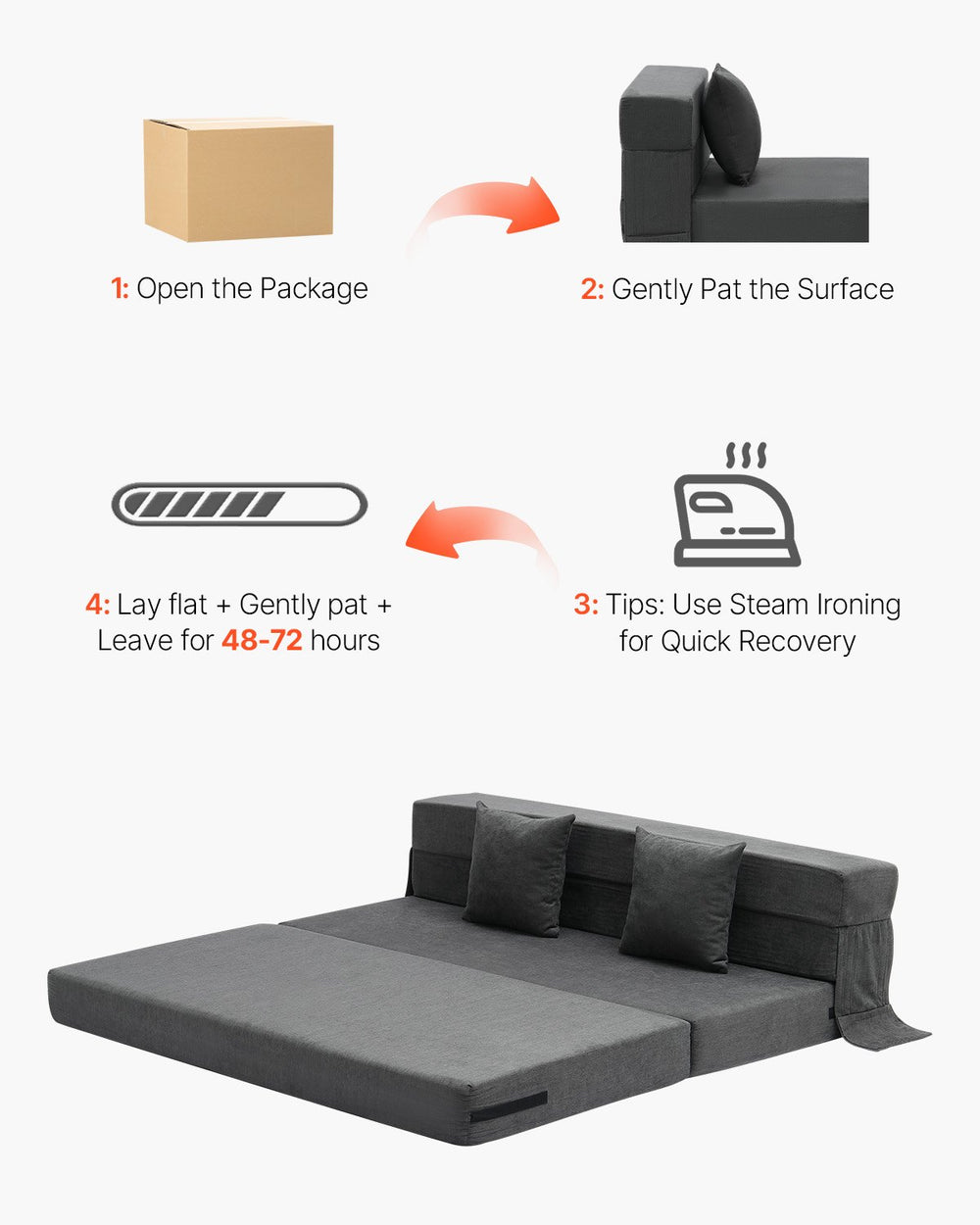 Vevor 3-in-1 Folding Sofa Bed Queen Size Convertible Sleeper with Pillows and Washable Cover New