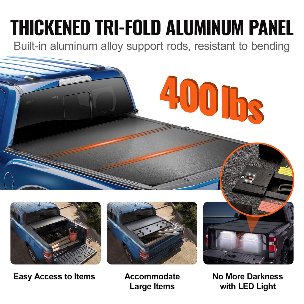 Vevor Tonneau Cover Tri-Fold for 5.7' Truck Bed 2009-2024 Dodge Ram 1500 Aluminum Panel Anti-Loose Clamps New