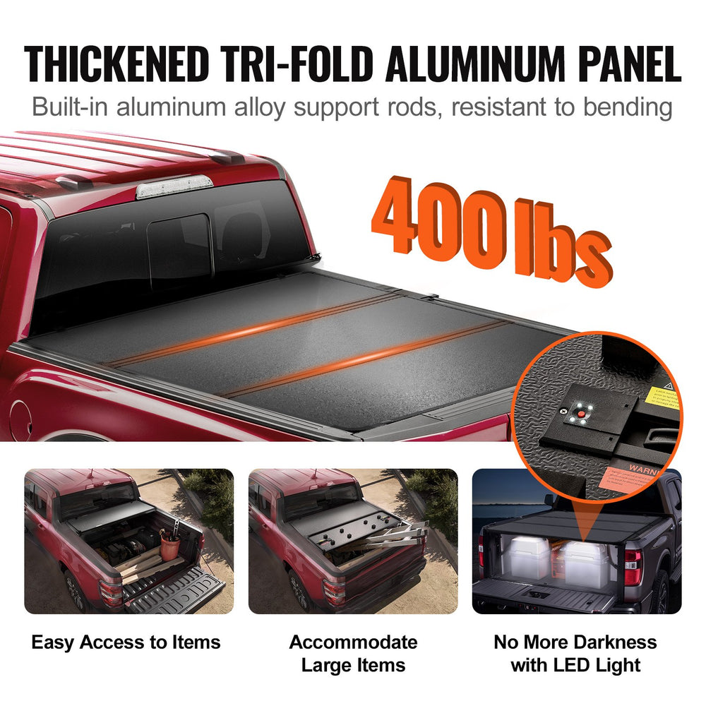 Vevor Tonneau Cover Tri-Fold for 5.8' Truck Bed 2019-2024 Chevy Silverado Aluminum Panel Anti-Loose Clamps New