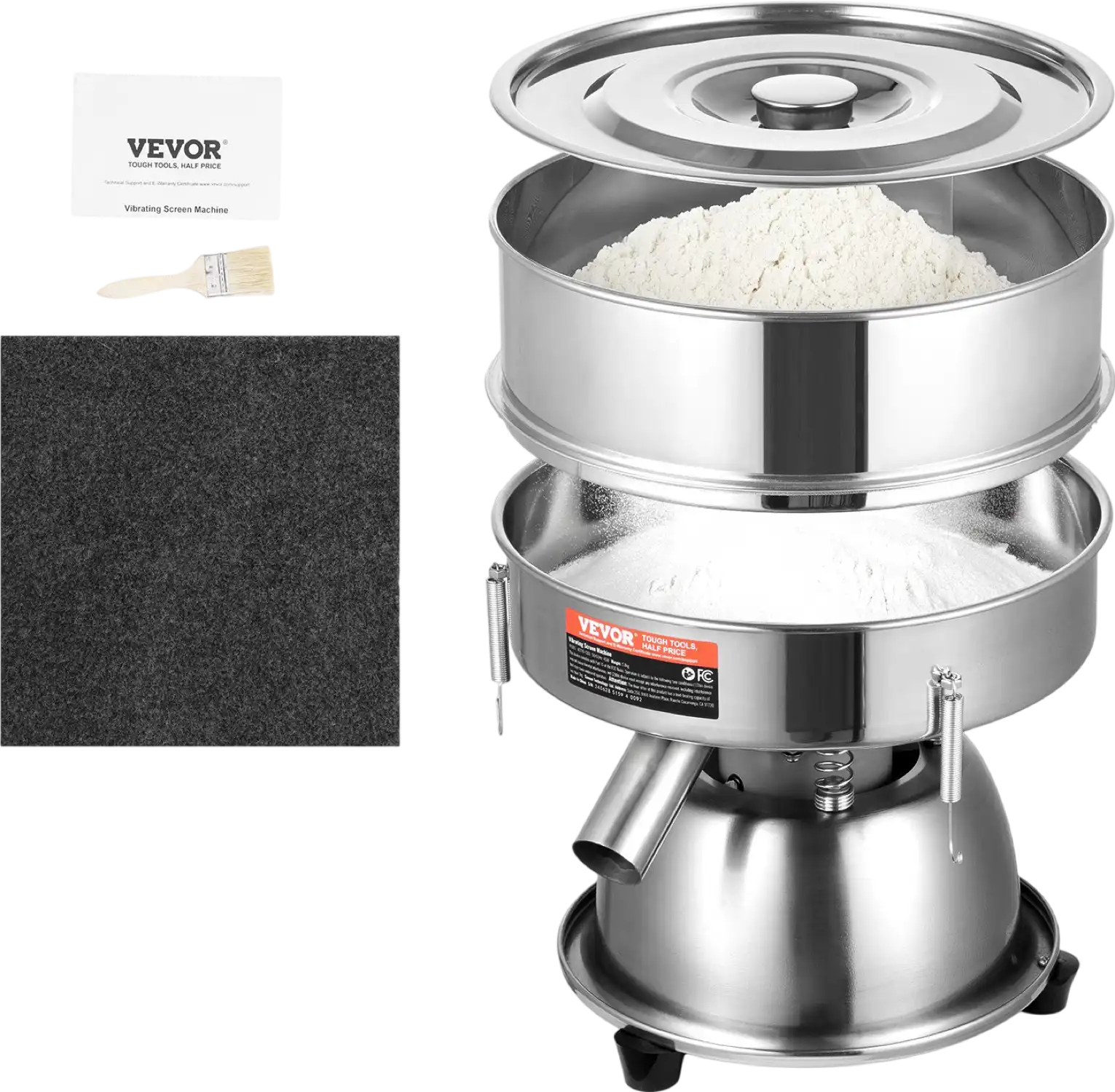Vevor Sieve Machine Electric Vibrating Sifter 45W Automatic 10+60 Mesh Stainless Steel for Powders and Liquids New