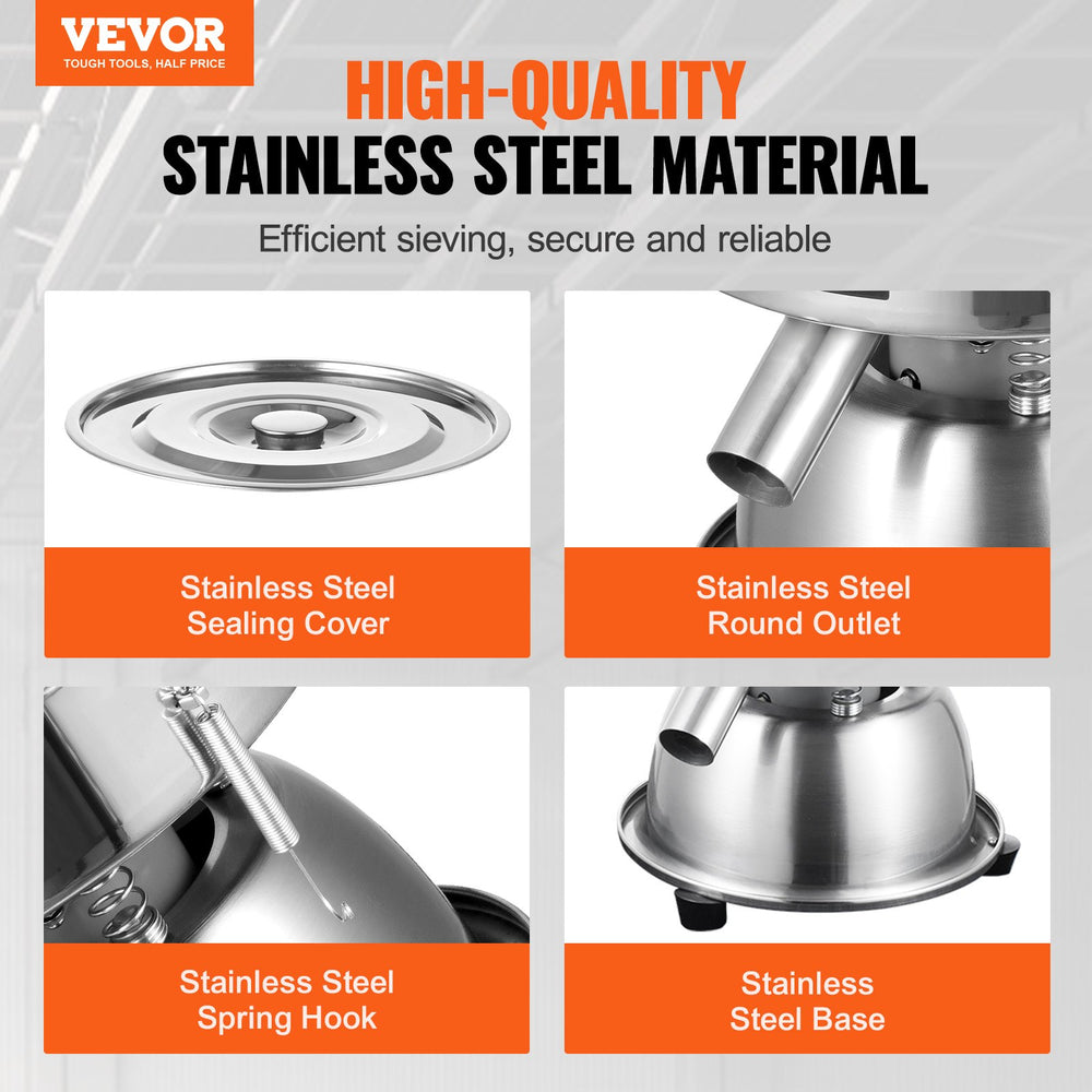 Vevor Sieve Machine Electric Vibrating Sifter 45W Automatic 10+60 Mesh Stainless Steel for Powders and Liquids New