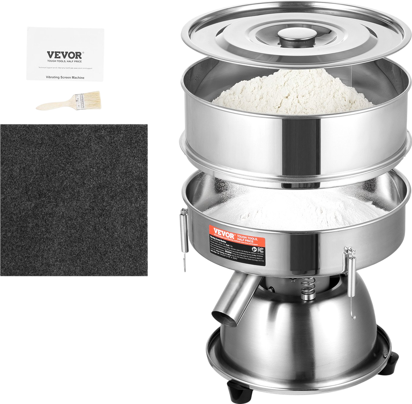 Vevor Sieve Machine Electric Vibrating Sifter 45W Automatic 40+60 Mesh Stainless Steel for Powders and Liquids New