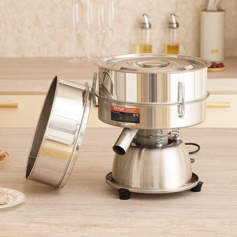 Vevor Sieve Machine Electric Vibrating Sifter 45W Automatic 40+60 Mesh Stainless Steel for Powders and Liquids New