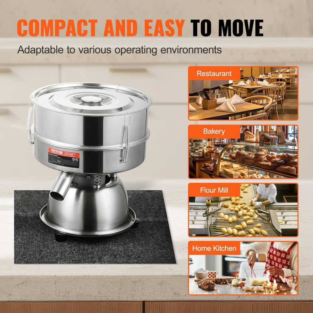 Vevor Sieve Machine Electric Vibrating Sifter 45W Automatic 40+60 Mesh Stainless Steel for Powders and Liquids New