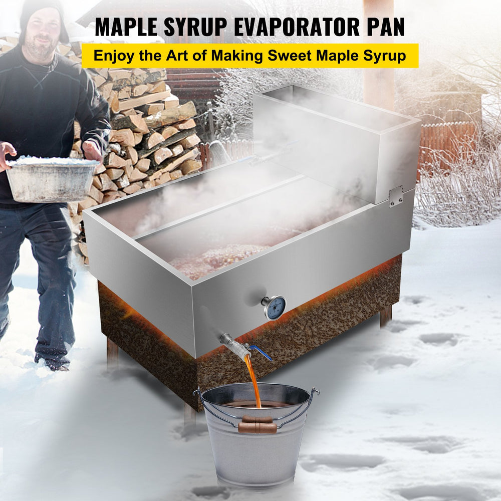 Vevor Evaporator Pan 36" x 24" x 18.9" Stainless Steel Maple Syrup Boiling Kit with Thermometer Divider Pan and Feed Tank New