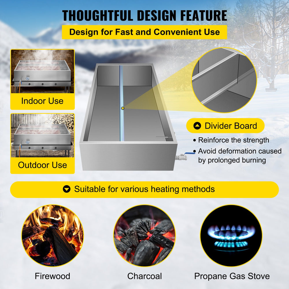 Vevor Evaporator Pan 48" x 24" x 9.4" Stainless Steel Maple Syrup Boiling Kit with Thermometer and Divider Pan New