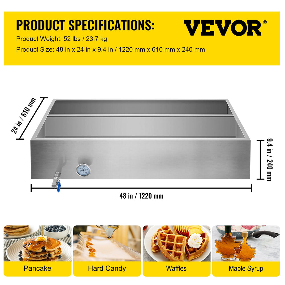 Vevor Evaporator Pan 48" x 24" x 9.4" Stainless Steel Maple Syrup Boiling Kit with Thermometer and Divider Pan New