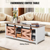 Vevor Farmhouse Coffee Table 48" 2-Tier Rustic Wood with Sliding Barn Doors and Removable Shelves New