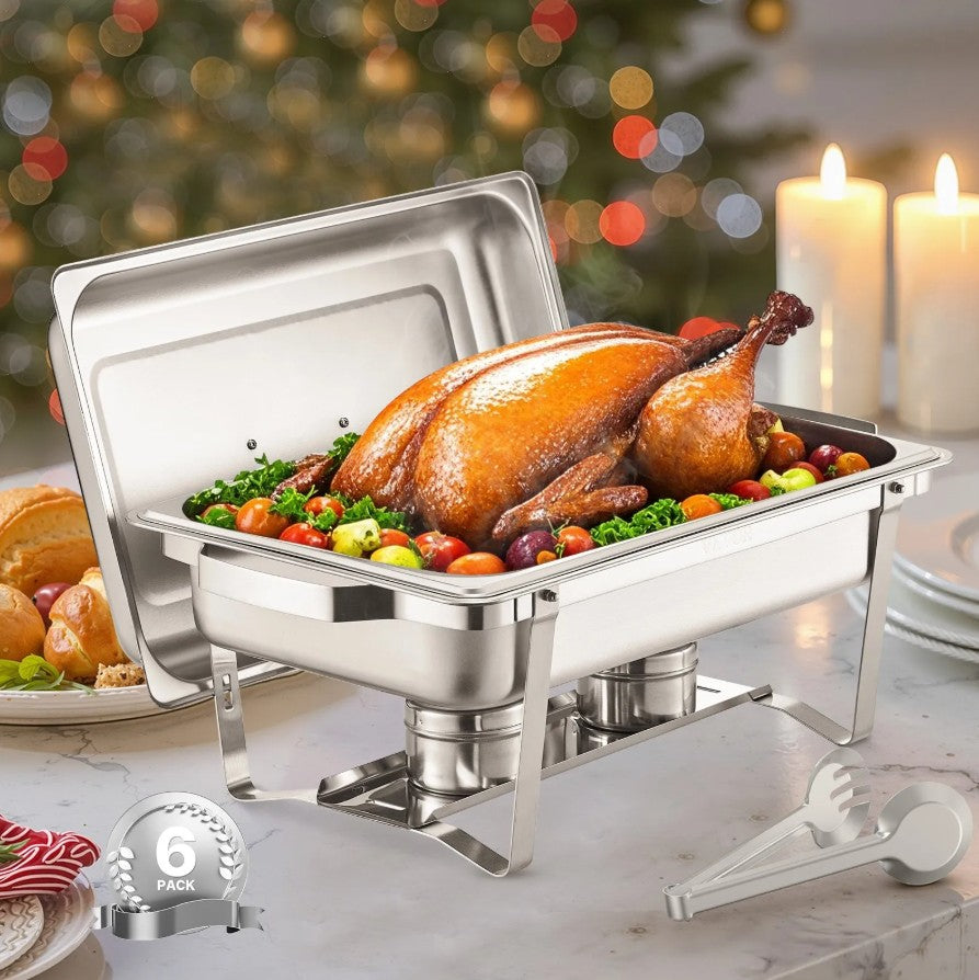 Vevor Chafing Dish Set 6-Pack 8 Qt Full-Size Stainless Steel Buffet Warmers New