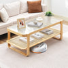 Vevor Rattan Coffee Table 45" Mid-Century Modern Boho Wood Table with Glass Top and Storage New