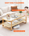 Vevor Rattan Coffee Table 45" Mid-Century Modern Boho Wood Table with Glass Top and Storage New