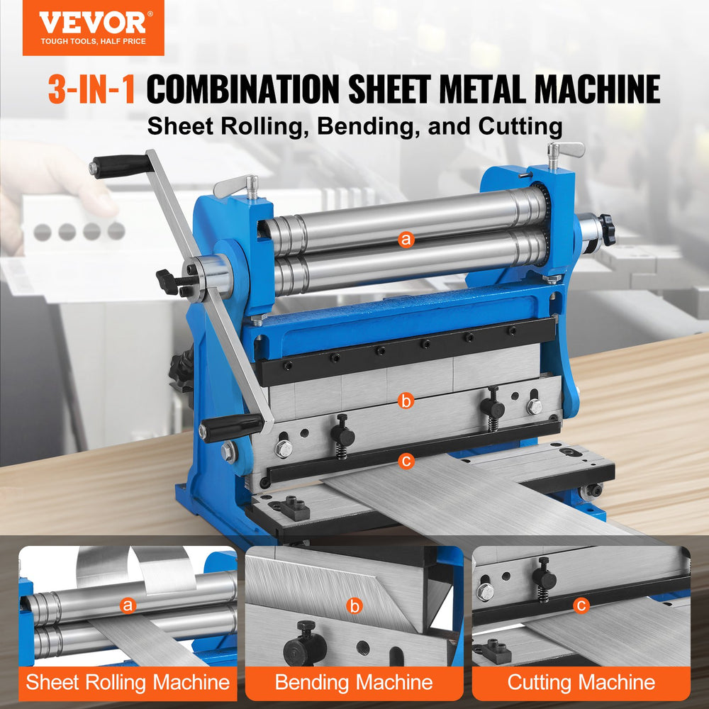 Vevor Sheet Metal 12" 3-In-1 Shear Brake Roll Machine 20-GA Capacity 90° Max Bend New