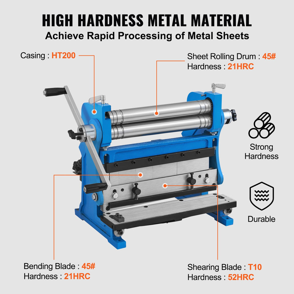 Vevor Sheet Metal 12" 3-In-1 Shear Brake Roll Machine 20-GA Capacity 90° Max Bend New