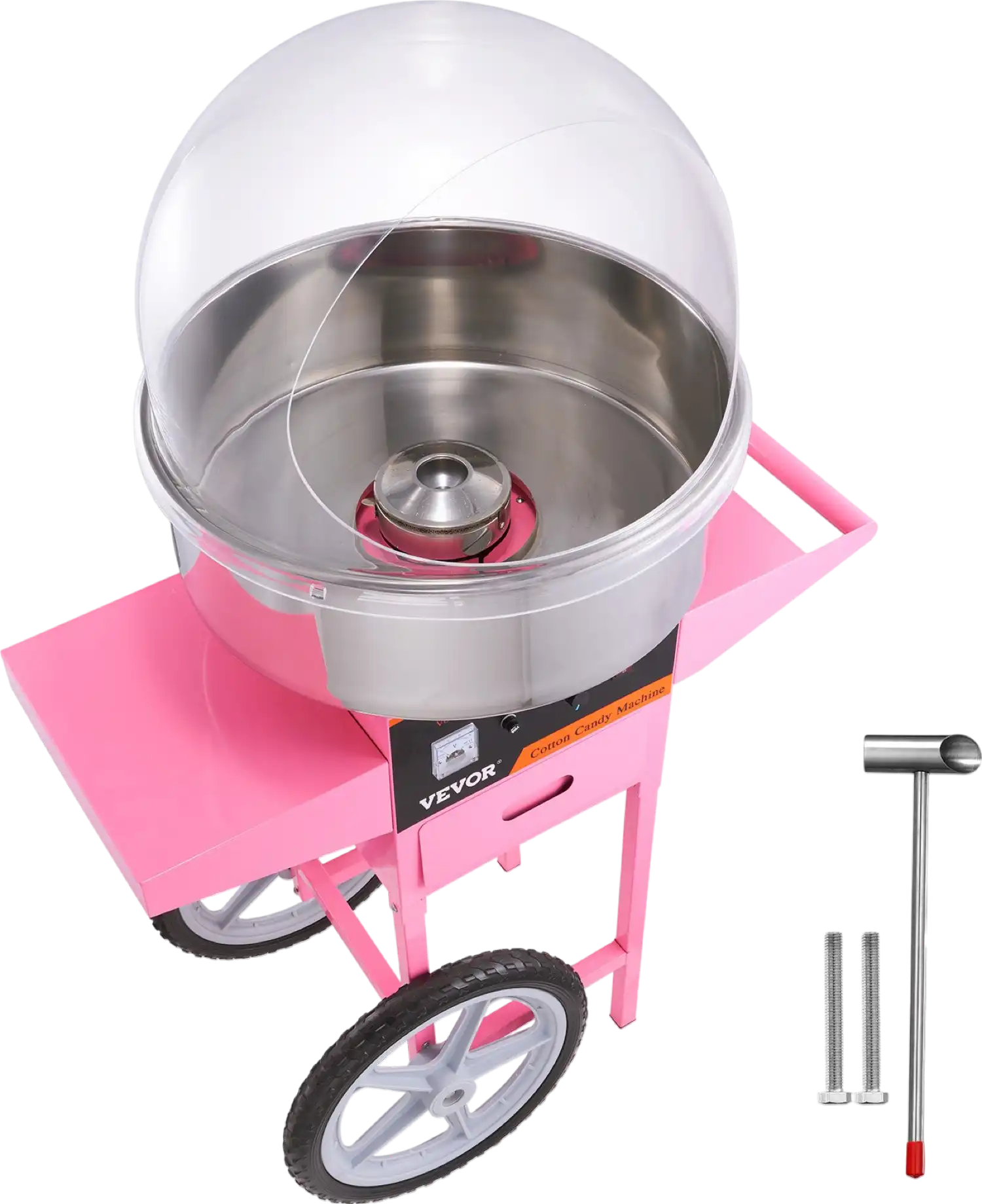 Vevor Cotton Candy Machine 1000W with Bubble Cover Stainless Steel Bowl Sugar Scoop and Drawer New