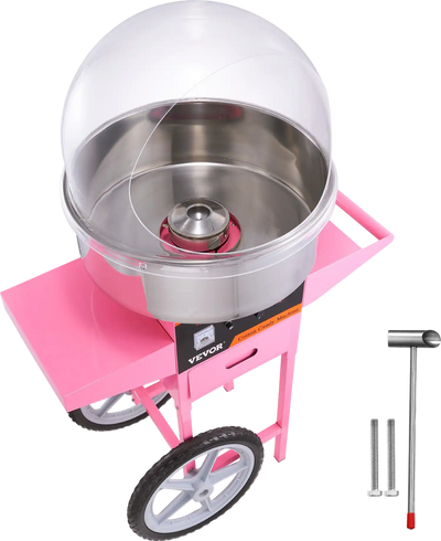 Vevor Cotton Candy Machine 1000W with Bubble Cover Stainless Steel Bowl Sugar Scoop and Drawer New