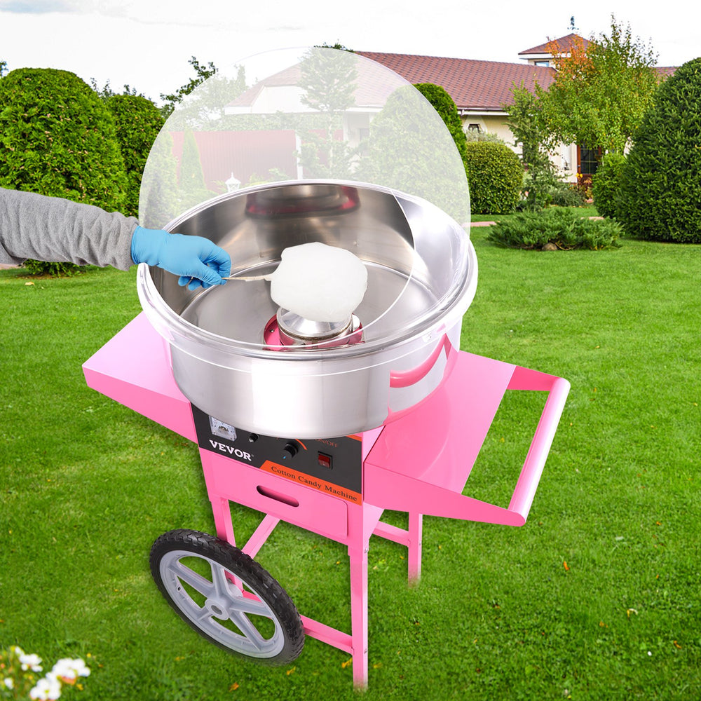 Vevor Cotton Candy Machine 1000W with Bubble Cover Stainless Steel Bowl Sugar Scoop and Drawer New