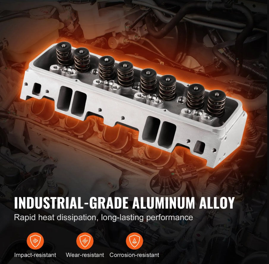 Vevor 2X Aluminum Cylinder Heads for Chevy SBC 327/350/383 190cc CNC Assembled New
