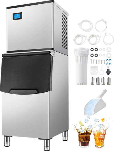 Vevor Commercial Ice Maker 300 Lbs/24 Hr Stainless Steel 250 Lbs Storage Bin Self-Cleaning New