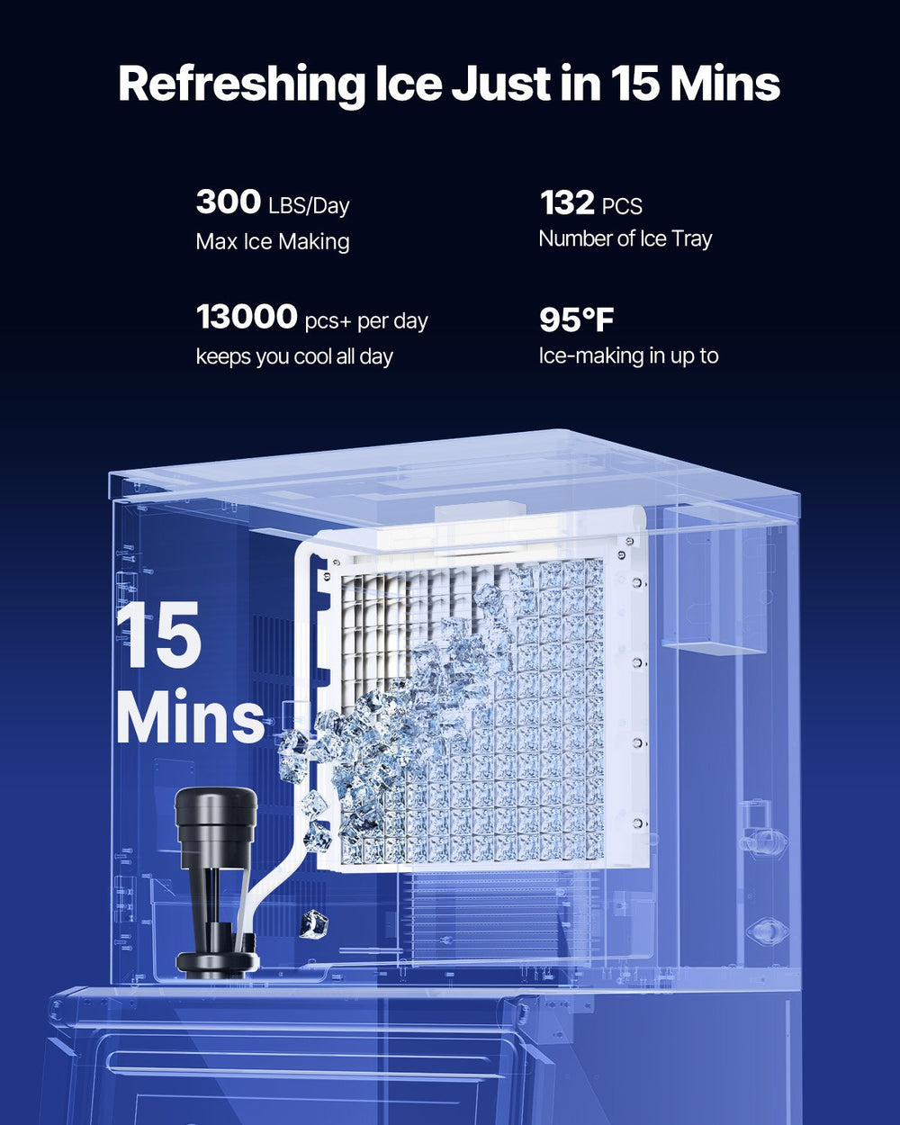 Vevor Commercial Ice Maker 300 Lbs/24 Hr Stainless Steel 250 Lbs Storage Bin Self-Cleaning New