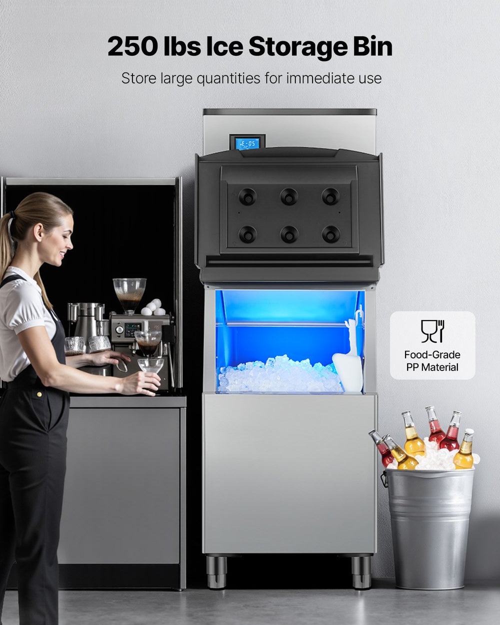 Vevor Commercial Ice Maker 300 Lbs/24 Hr Stainless Steel 250 Lbs Storage Bin Self-Cleaning New