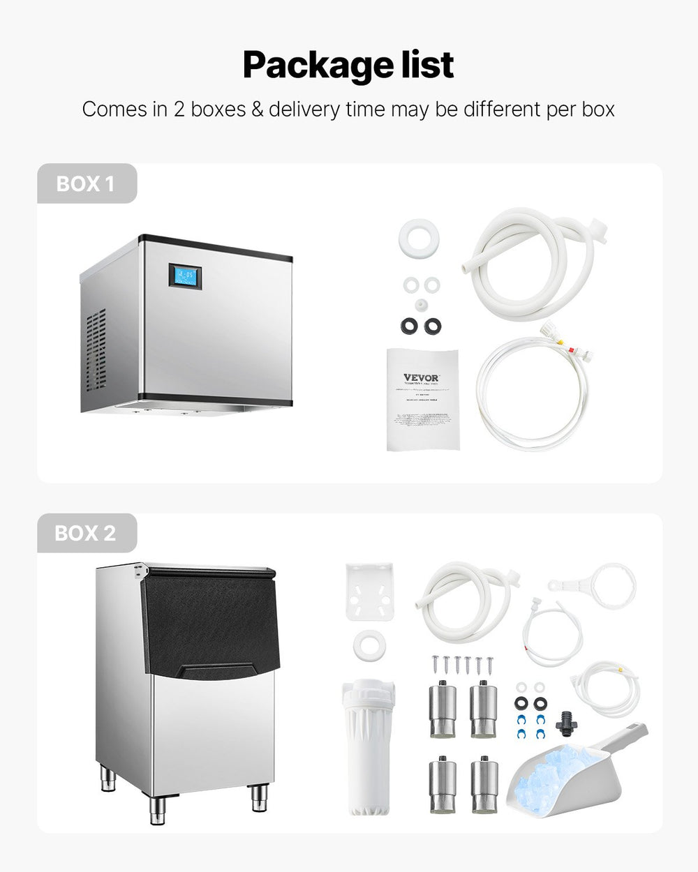 Vevor Commercial Ice Maker 300 Lbs/24 Hr Stainless Steel 250 Lbs Storage Bin Self-Cleaning New