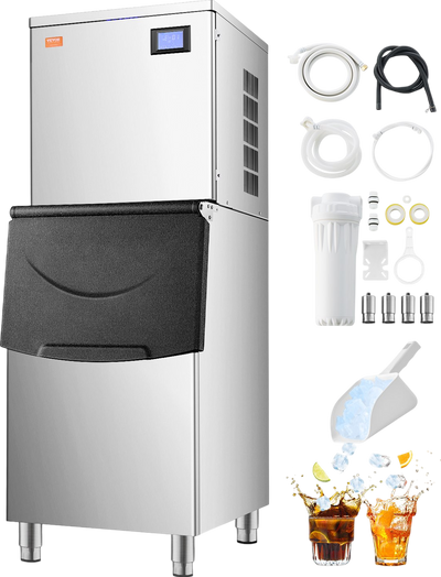 Vevor Commercial Ice Maker 400 Lbs/24 Hrs Stainless Steel 250 Lbs Storage Bin Auto Self-Cleaning New