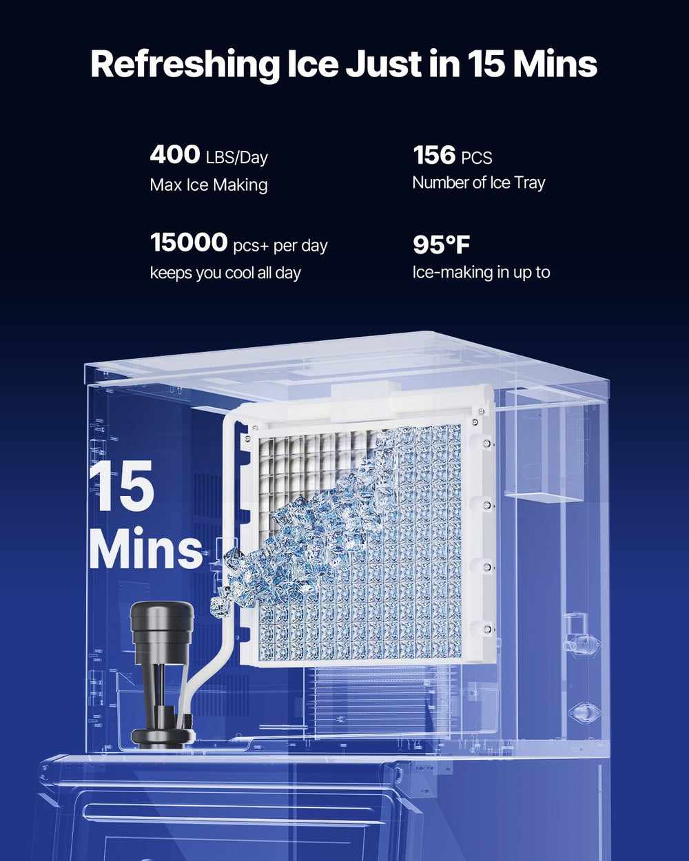 Vevor Commercial Ice Maker 400 Lbs/24 Hrs Stainless Steel 250 Lbs Storage Bin Auto Self-Cleaning New