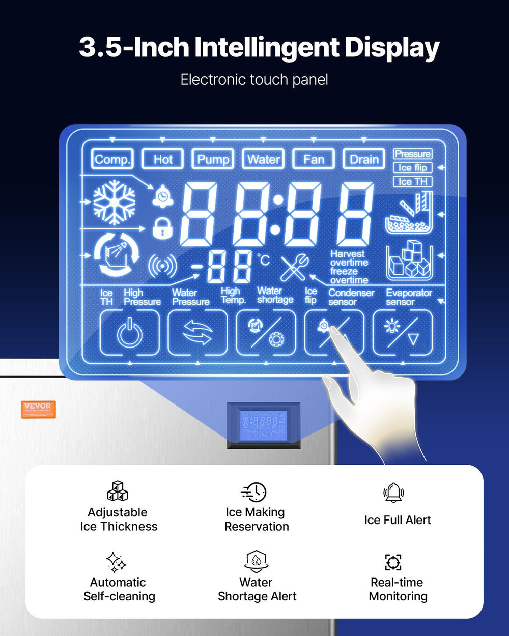 Vevor Commercial Ice Maker 400 Lbs/24 Hrs Stainless Steel 250 Lbs Storage Bin Auto Self-Cleaning New