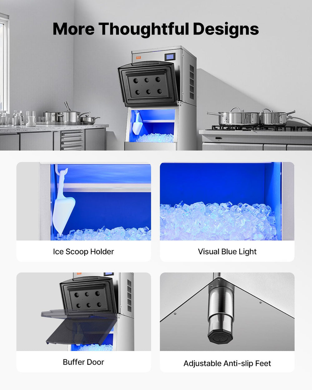 Vevor Commercial Ice Maker 400 Lbs/24 Hrs Stainless Steel 250 Lbs Storage Bin Auto Self-Cleaning New