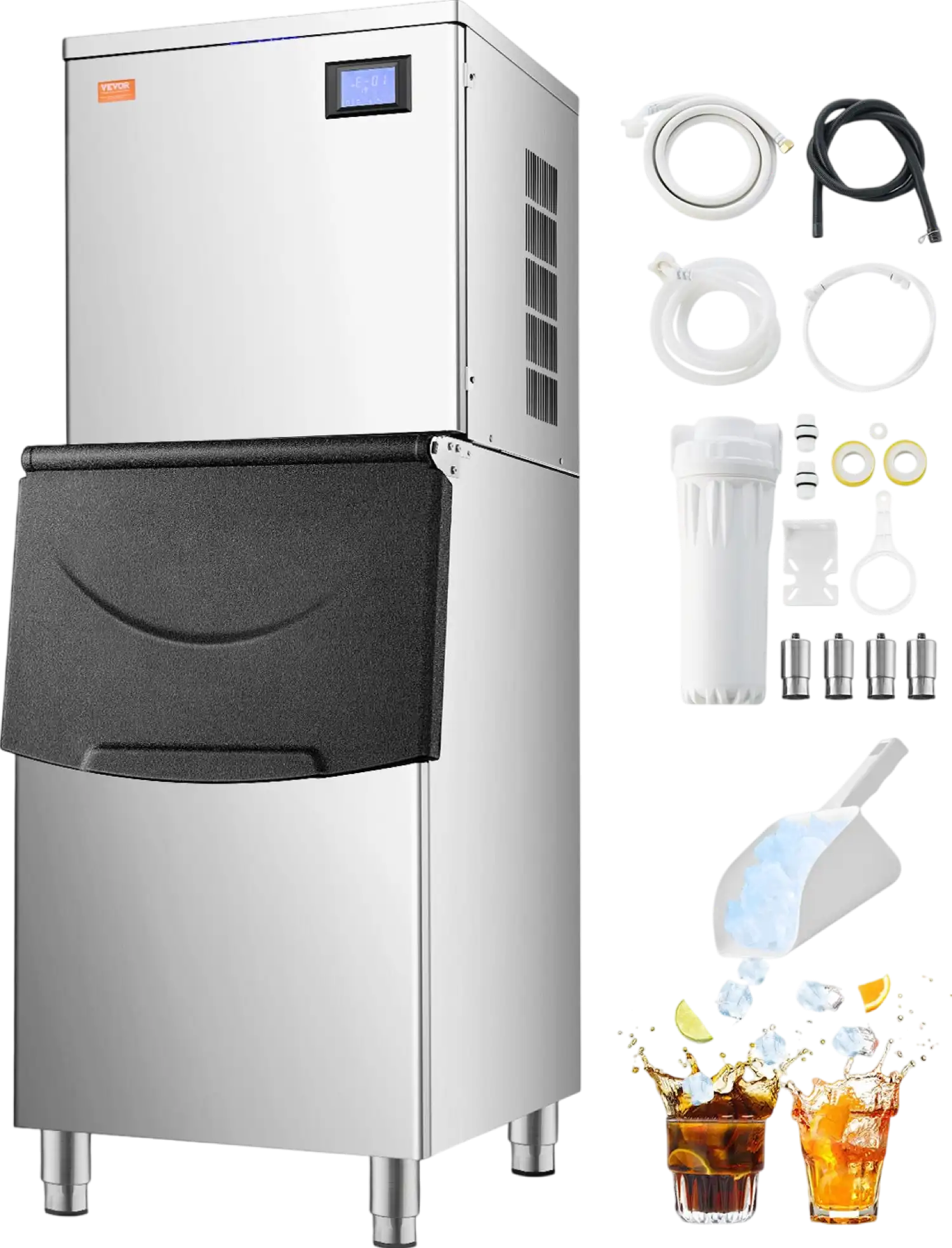 Vevor Commercial Ice Maker 450 Lbs/24 Hr Stainless Steel 250 Lbs Storage Bin Self-Cleaning New