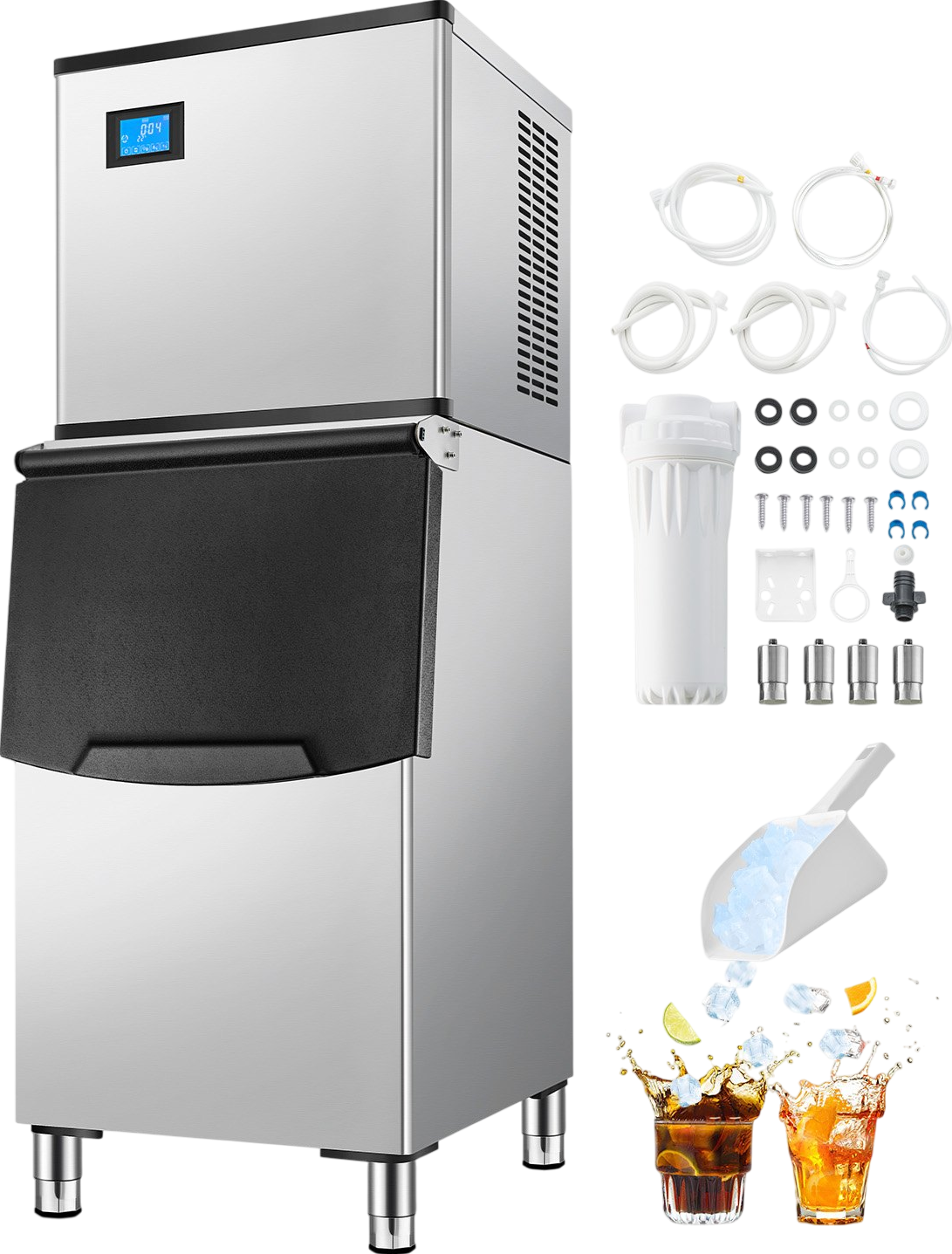 Vevor Commercial Ice Maker 500 Lbs/24 Hrs Stainless Steel 250 Lbs Storage Bin Auto Self-Cleaning New