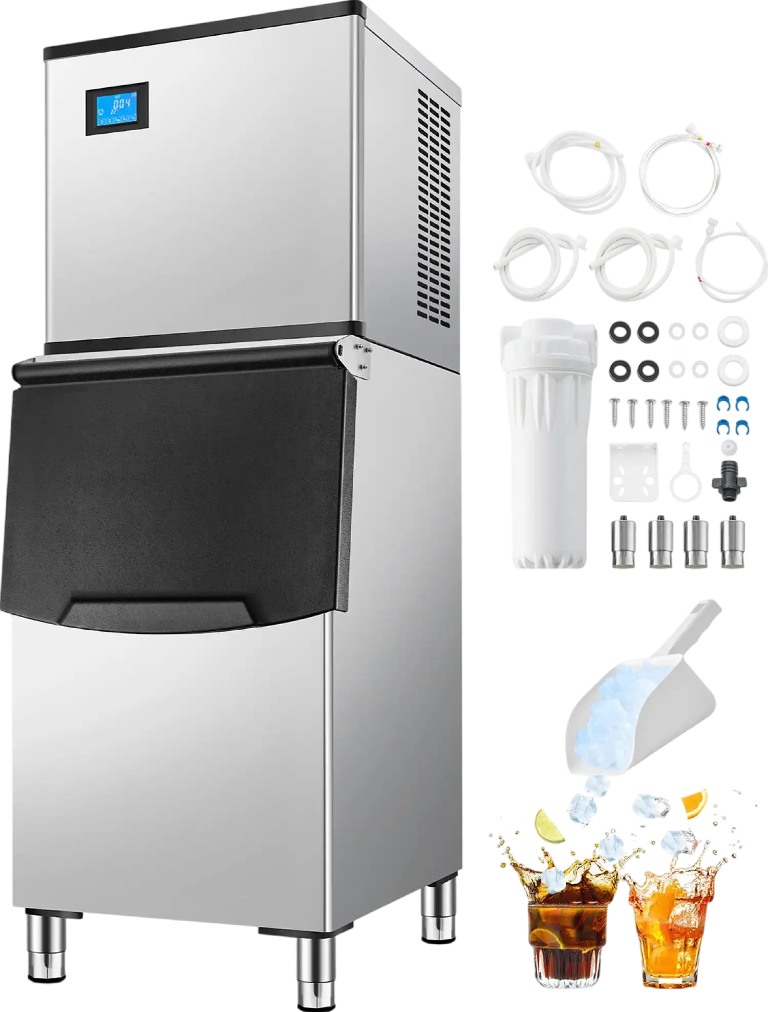 Vevor Commercial Ice Maker 500 Lbs/24 Hrs Stainless Steel 250 Lbs Storage Bin Auto Self-Cleaning New