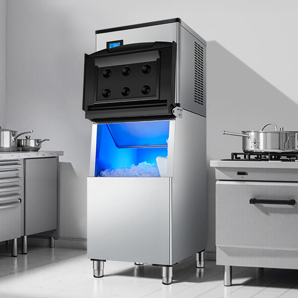 Vevor Commercial Ice Maker 500 Lbs/24 Hrs Stainless Steel 250 Lbs Storage Bin Auto Self-Cleaning New