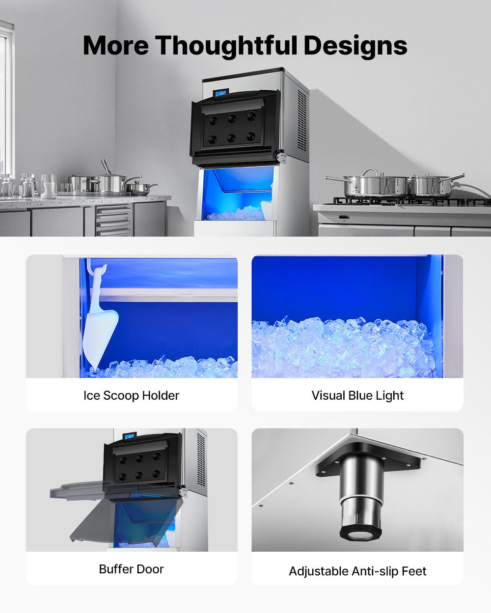 Vevor Commercial Ice Maker 500 Lbs/24 Hrs Stainless Steel 250 Lbs Storage Bin Auto Self-Cleaning New