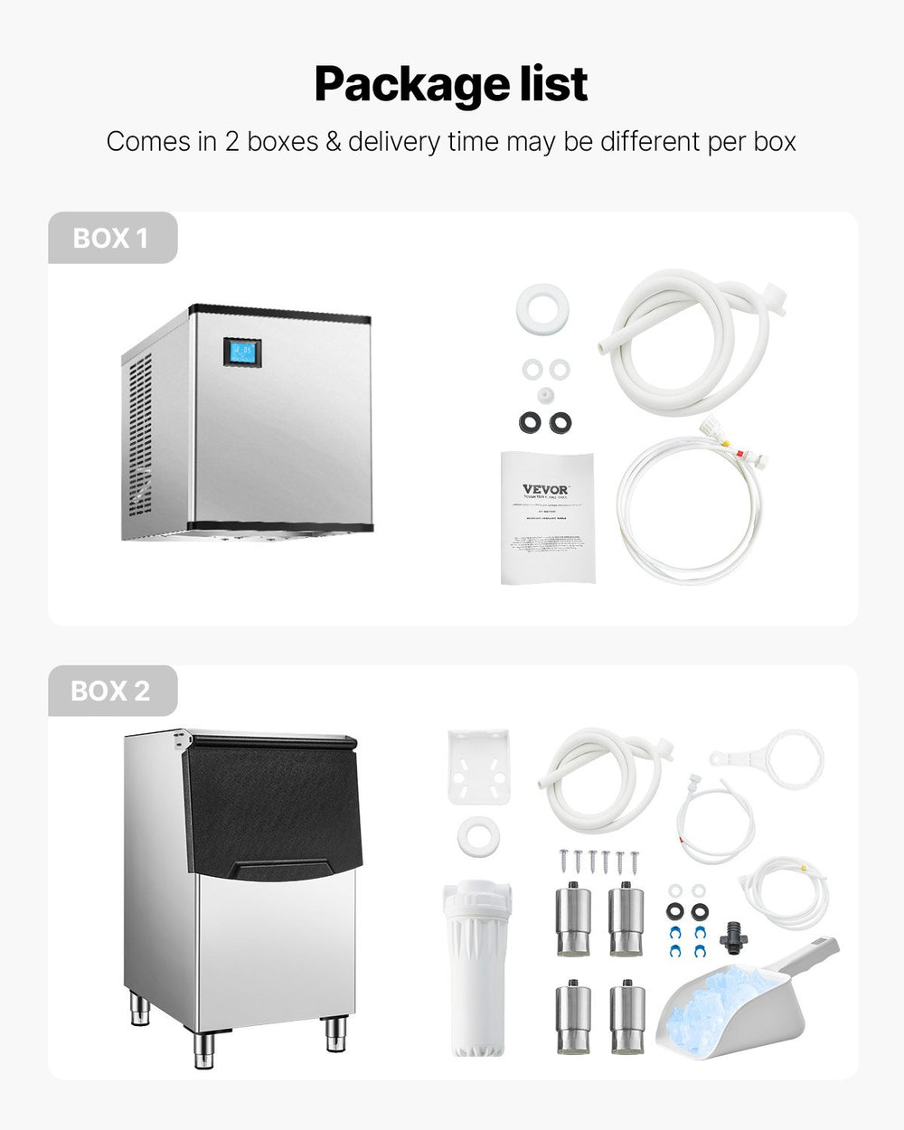Vevor Commercial Ice Maker 500 Lbs/24 Hrs Stainless Steel 250 Lbs Storage Bin Auto Self-Cleaning New
