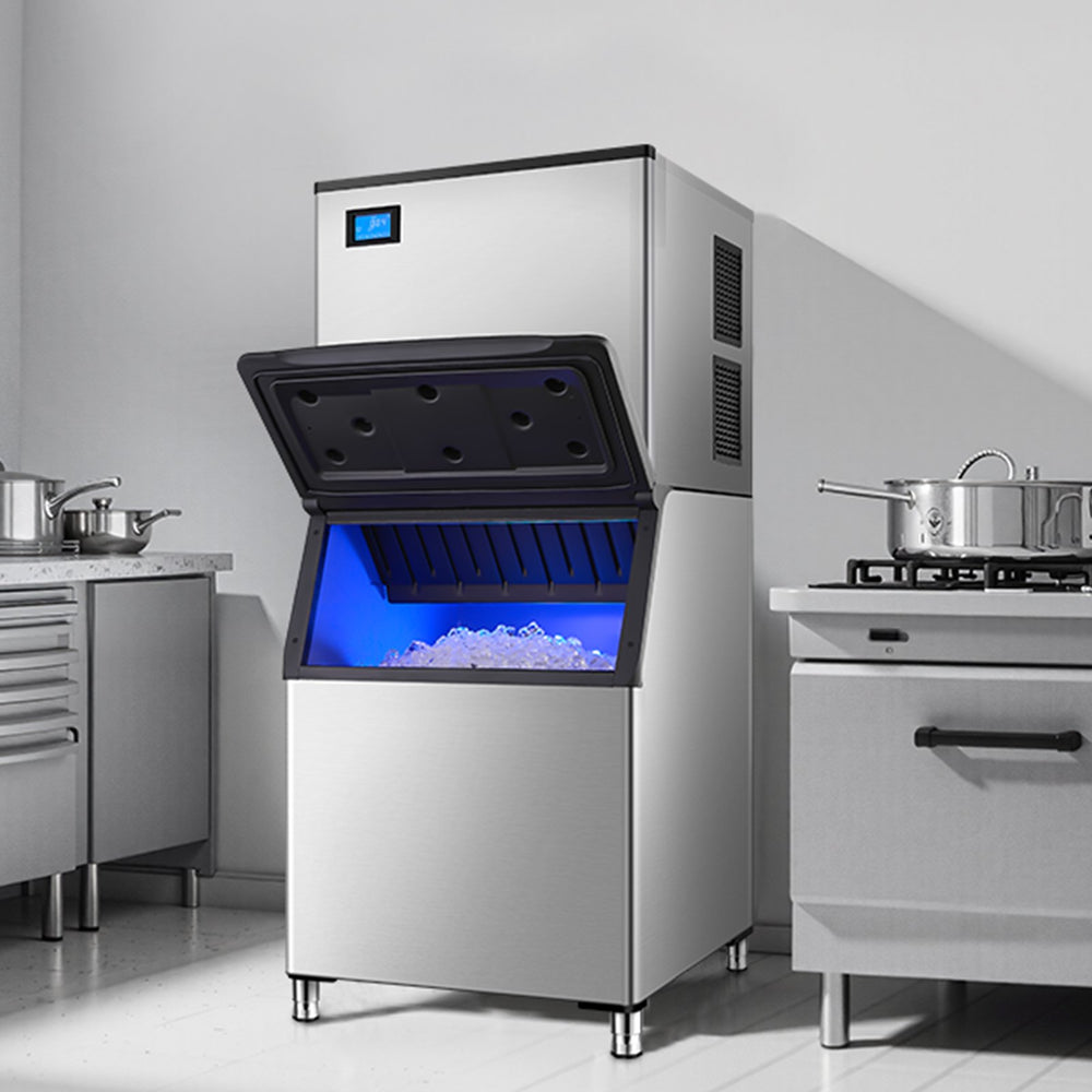 Vevor Commercial Ice Maker 800 Lbs/24 Hrs Stainless Steel 500 Lbs Storage Bin Auto Self-Cleaning New