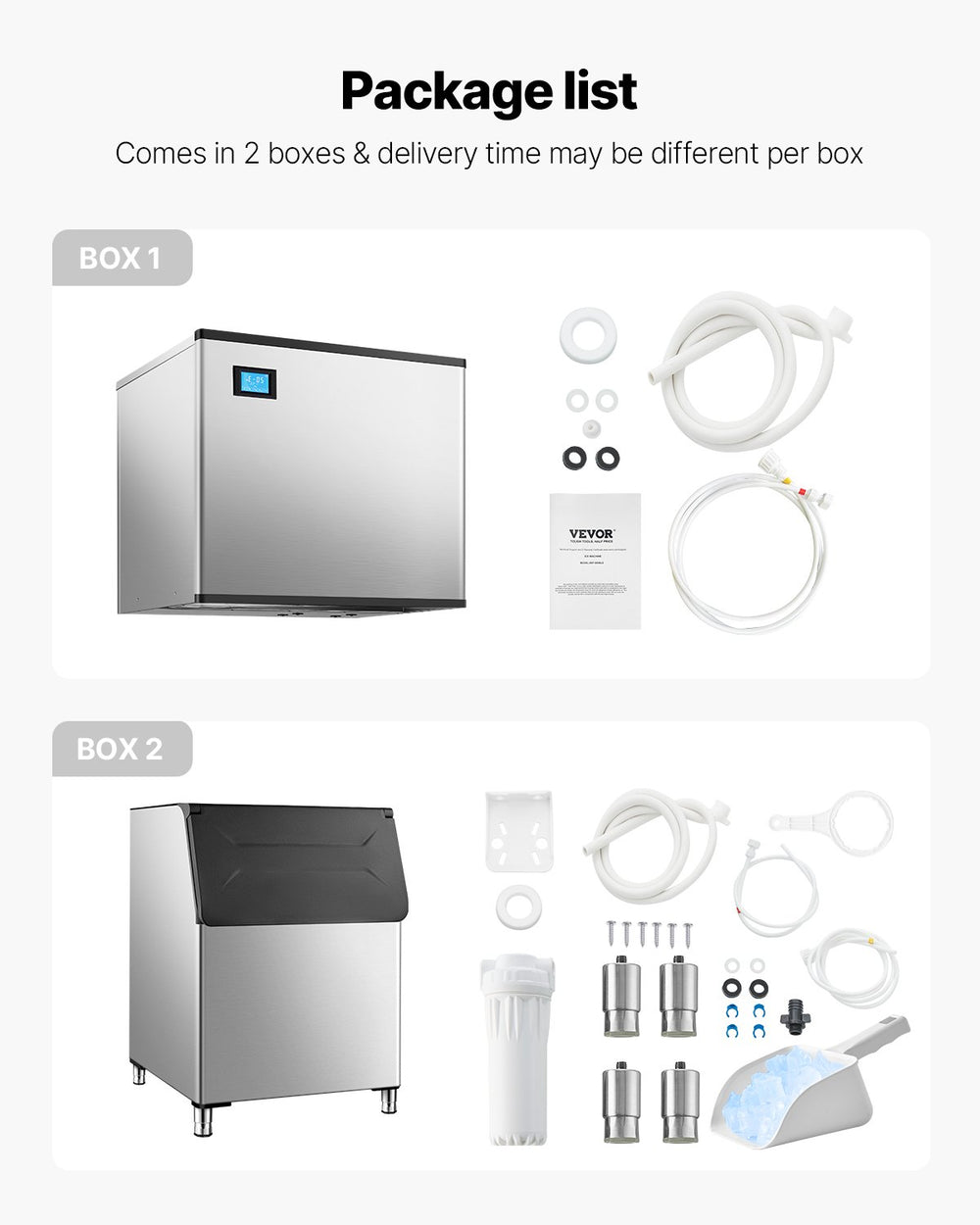 Vevor Commercial Ice Maker 800 Lbs/24 Hrs Stainless Steel 500 Lbs Storage Bin Auto Self-Cleaning New