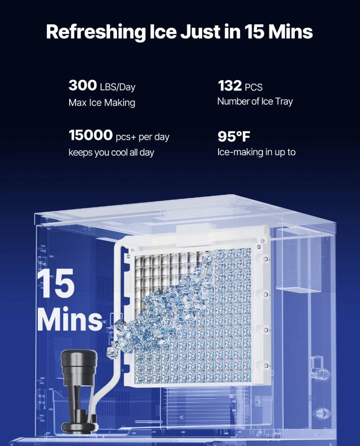 Vevor Commercial Ice Maker 300 Lbs/Day 180 Lbs Storage Bin Self-Cleaning New