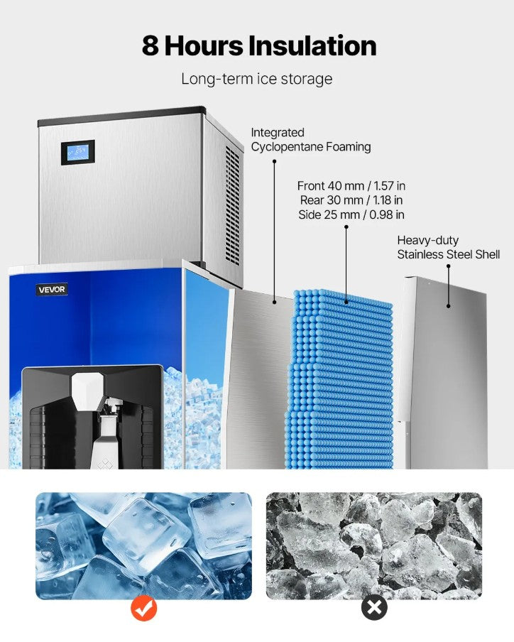 Vevor Commercial Ice Maker 300 Lbs/Day 180 Lbs Storage Bin Self-Cleaning New