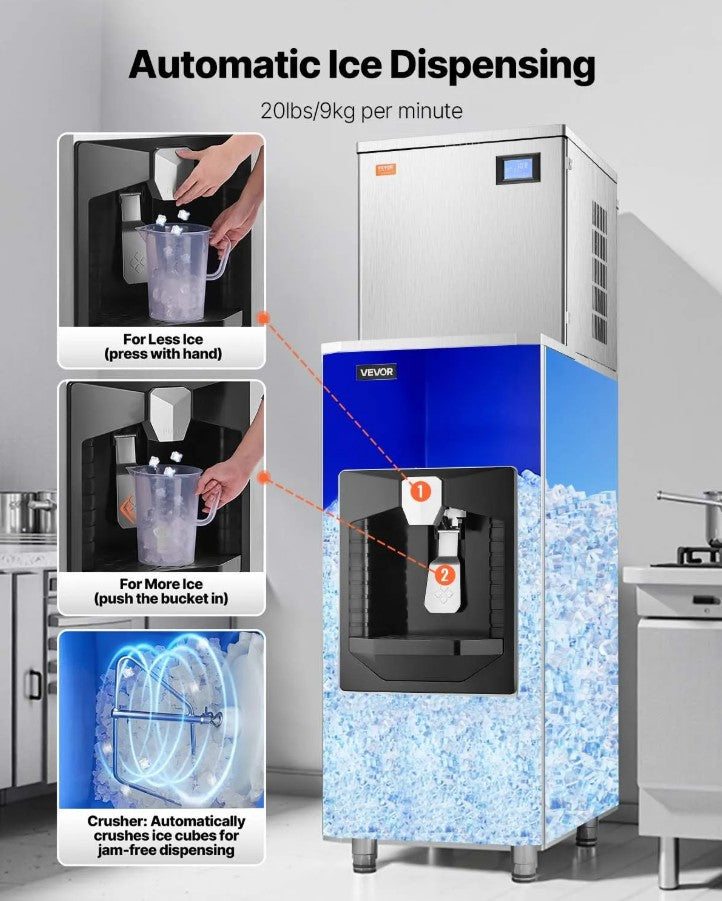 Vevor Commercial Ice Maker 440 Lbs/Day with 180 Lbs Bin and Auto Dispenser New