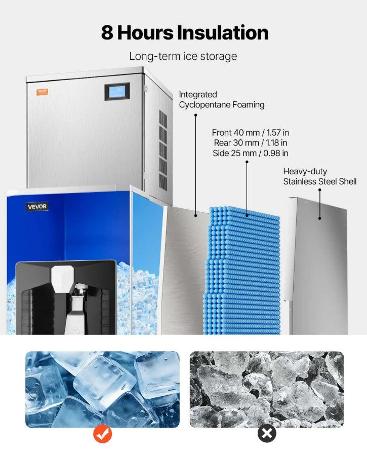 Vevor Commercial Ice Maker 440 Lbs/Day with 180 Lbs Bin and Auto Dispenser New